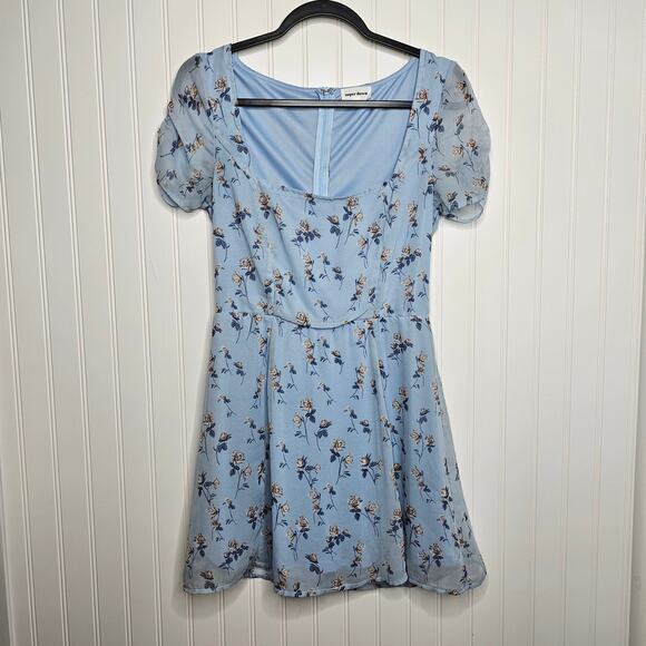 Superdown Light Blue Floral Frankie Flare Mini Dress Size Small Wedding Guest - Picture 9 of 10
